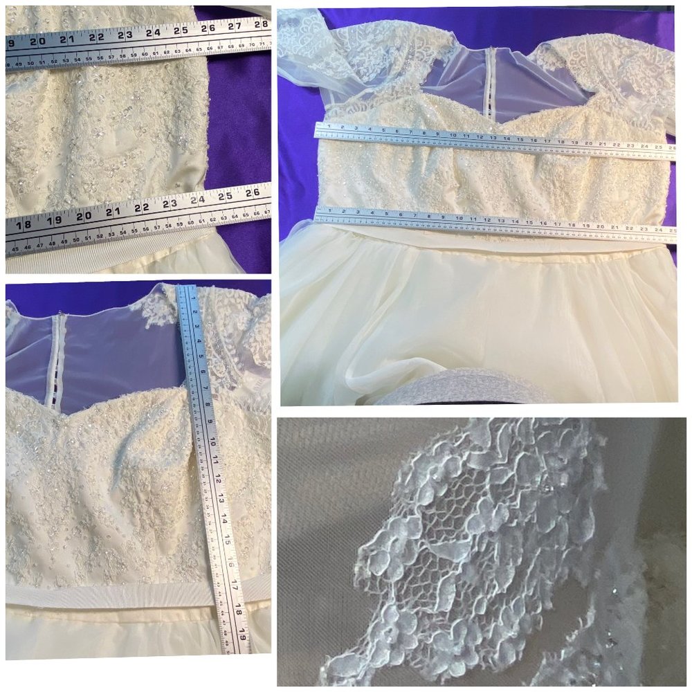 David's Bridal Oleg Cassini Elegant Ivory Lace A-Line Wedding Dress 3/4 Slvs 22W - Picture 6 of 14